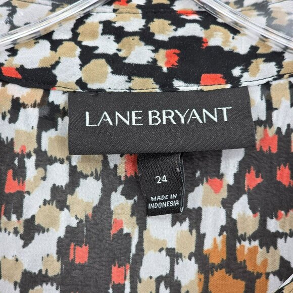 Lane Bryant Sleeveless Button Front Top 24 Black Brown Collared Sheer Split Back - Picture 2 of 11